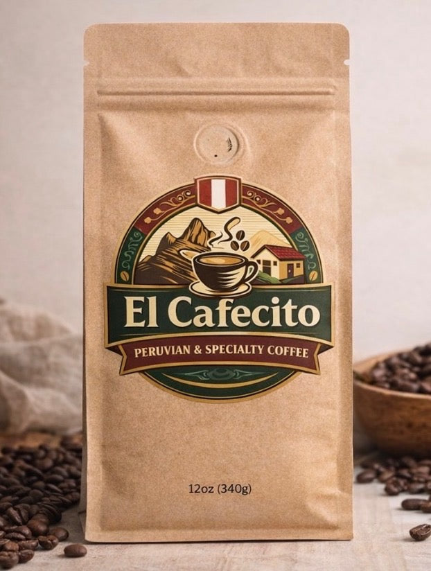 El Cafecito Original House Blend — single origin Peruvian whole bean coffee, medium roast, 12oz bag