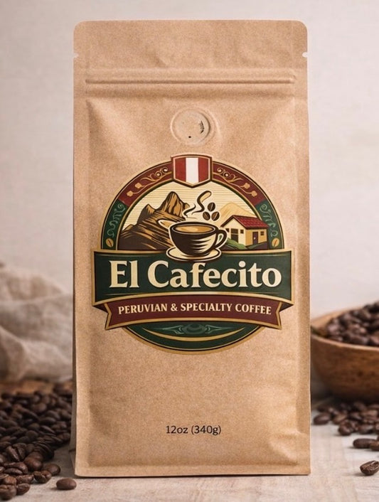 El Cafecito Original House Blend — single origin Peruvian whole bean coffee, medium roast, 12oz bag