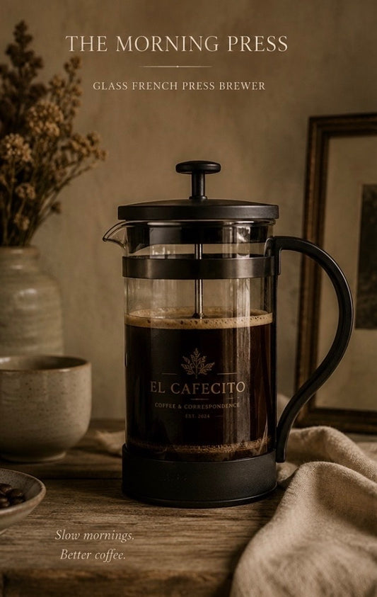 El Cafecito Morning Press — glass French press coffee brewer for slow mornings